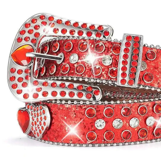 Red Rhinestone Belt – Heart Buckle with Red Glitter Strap