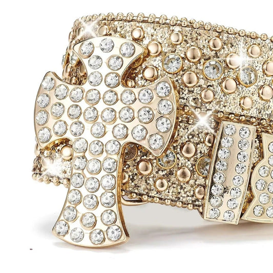 Gold Cross Buckle Rhinestone Belt