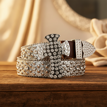 Silver Cross Buckle Rhinestone Belt – Luxury Handmade Designer Gift Bling